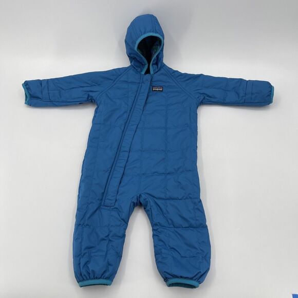 Patagonia Reversible Bunting 6 Months Blue Plaid Hood Style 60129 - Picture 5 of 6